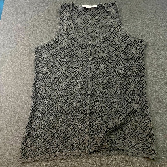 VTG Dana Scott black deep v button down crochet vest sz L - Picture 2 of 11